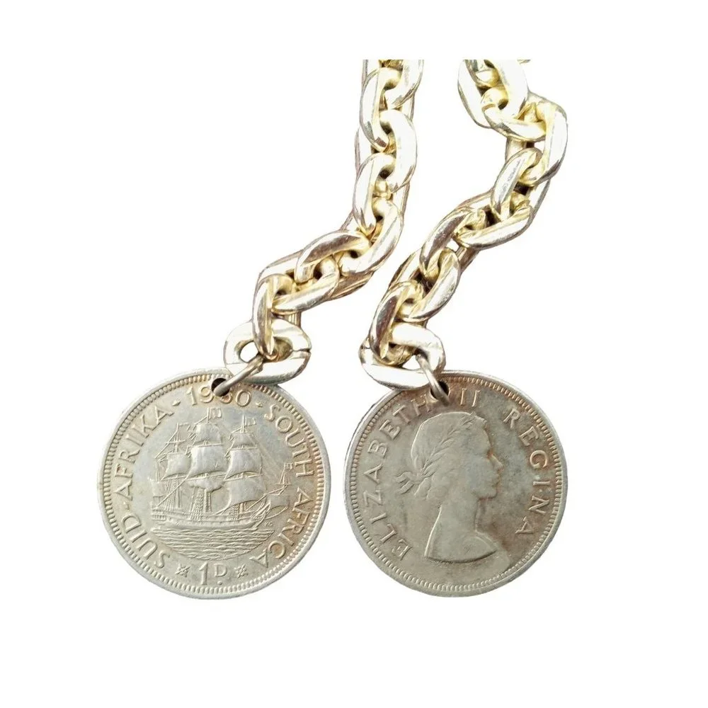 Vintage Queen Elizabeth Regina Coin Belly Chain Belt 1960 South Africa Necklace